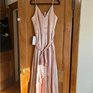 Azazie Blush Satin Maxi Dress